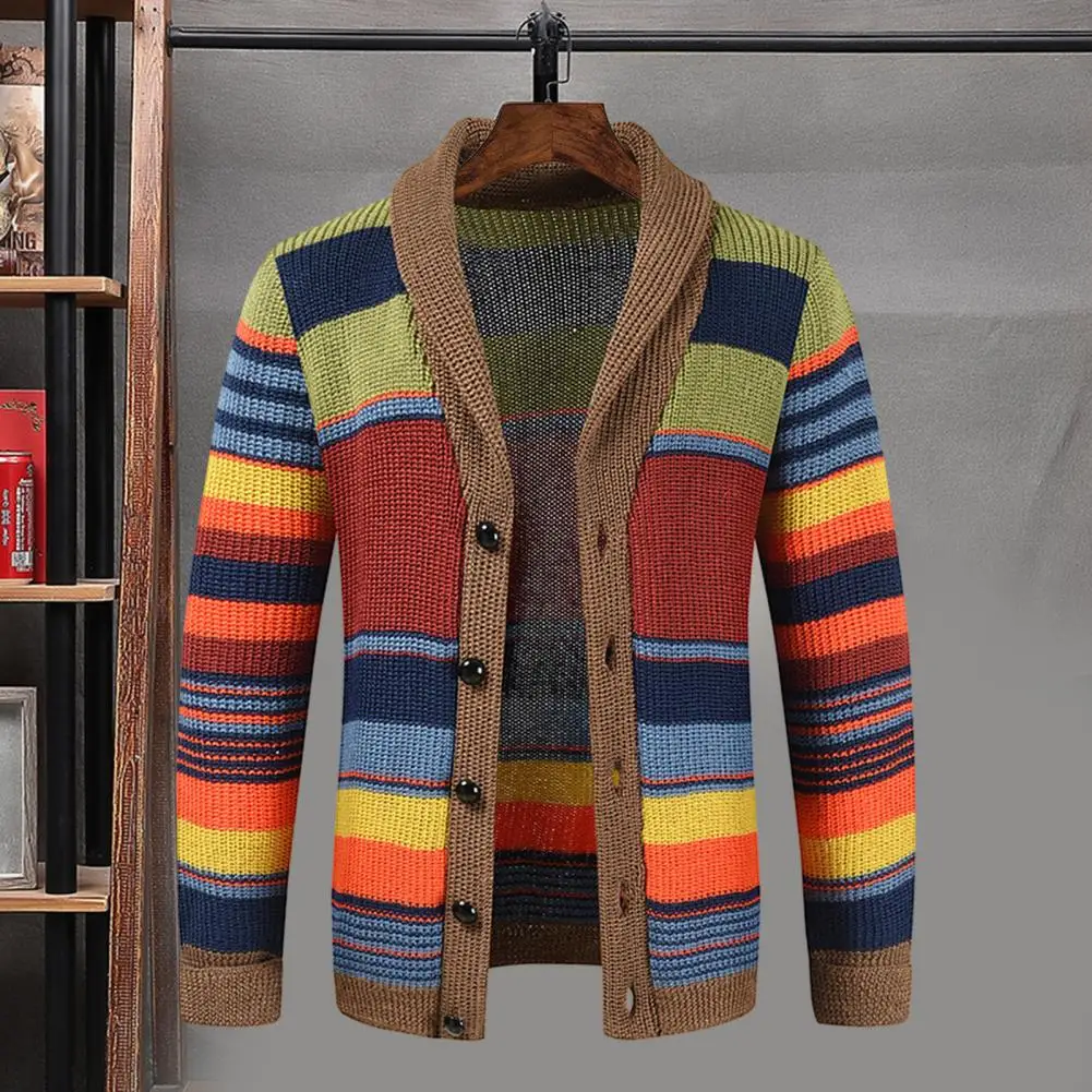 2023 Spring Fashion Men's V-Neck Collar Cardigan Sweater Slim Fit Cable Knit Patchwork Merino Woolen Long Sleeve Casual Male