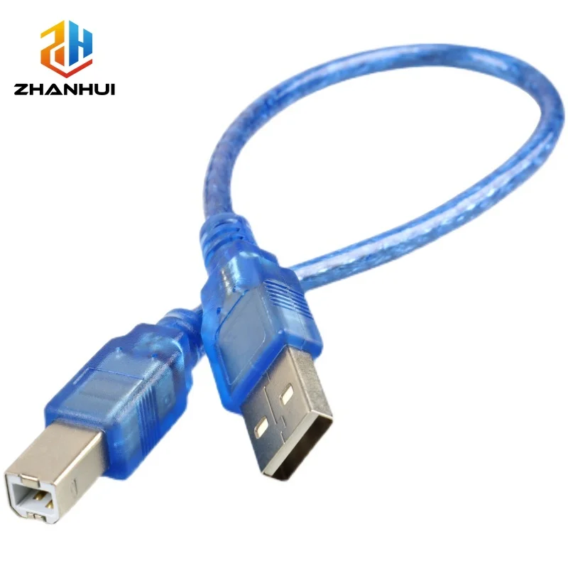 USB 2.0 Printer Cable 30cm - Type A Male to B Male Cord, High-Speed Data Transfer with Shielding for Printer, Scanner, Blue