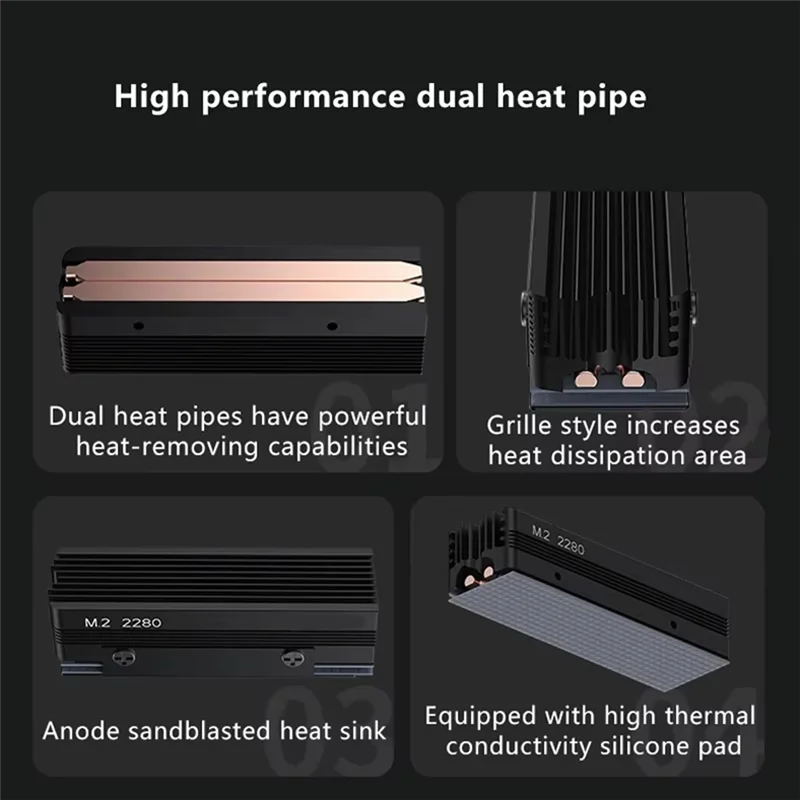 Dissipateur thermique M.2 SSD 2280 dissipateur thermique pour M.2 Nvme 2280 SSD 2 caloducs M.2 SSD radiateur gris-A32R