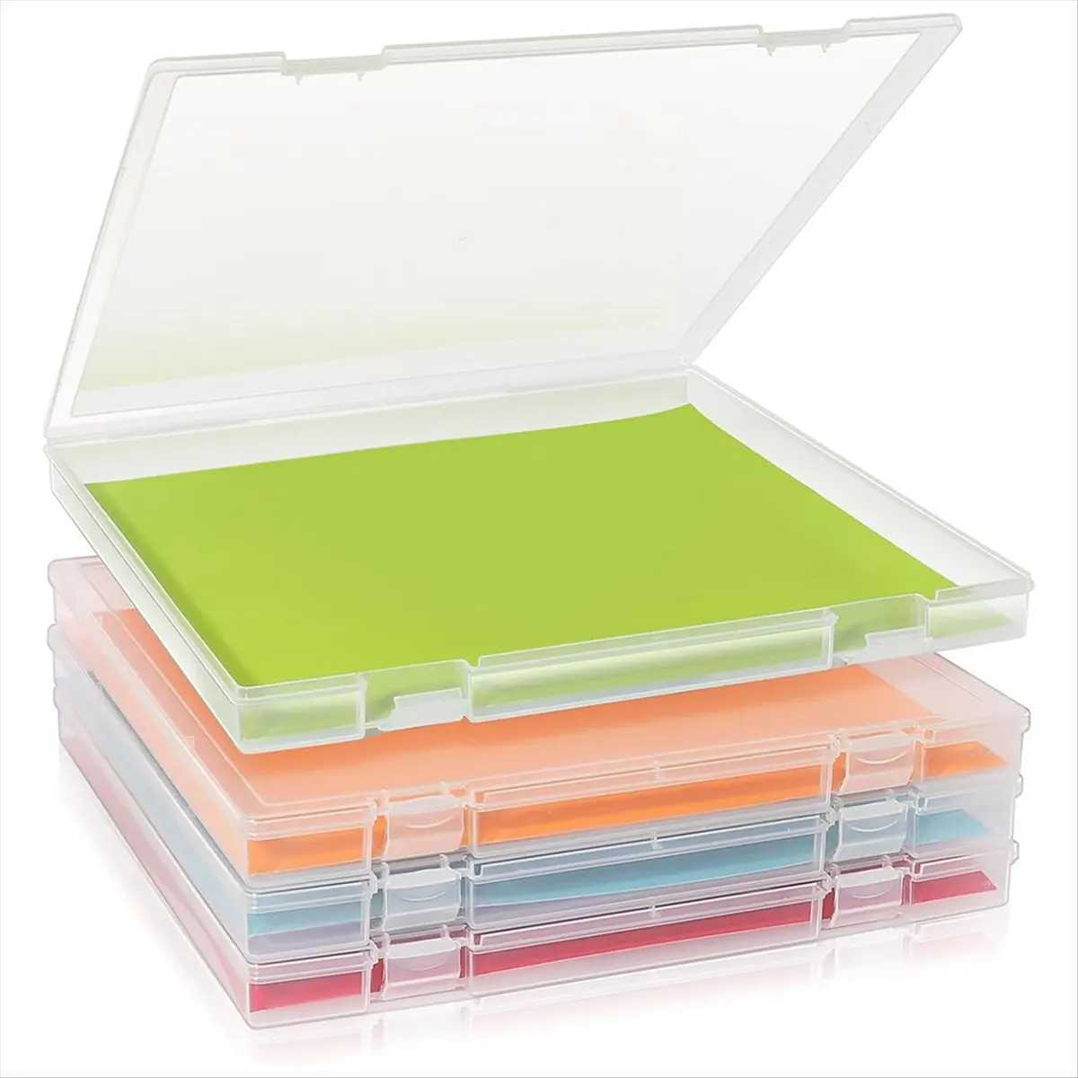 ABFS 12x12 Inch Scrapbook Paper Storage, 4 Pack Plastic File Storage Box Set, Craft Organizers Box for Paper Files, Photo