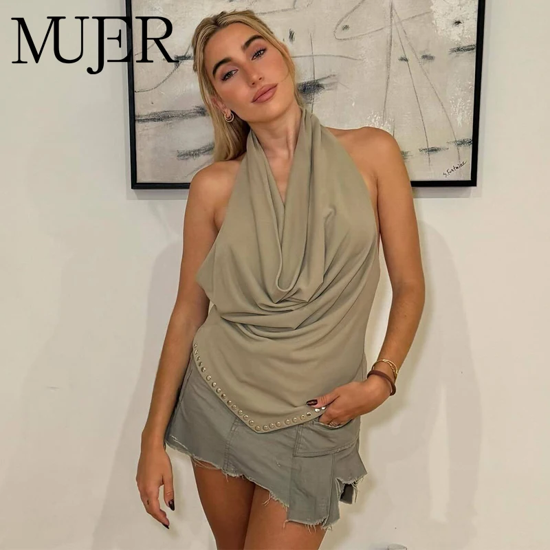 

MUJER Топ с лямкой на шее, женский сексуальный топ с открытой спиной, женские вечерние топы с открытыми плечами для женщин, женские топы с драпировкой на бретельках