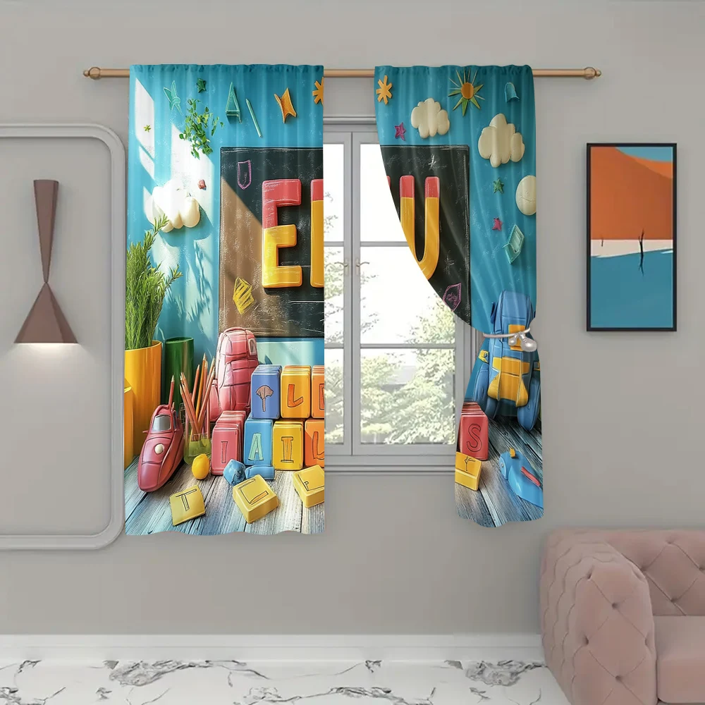 2pc, Graduation Celebration Theme Holid Party Curtain Welcome back to school_27 Fabric,Without Electricity Party Decorations for