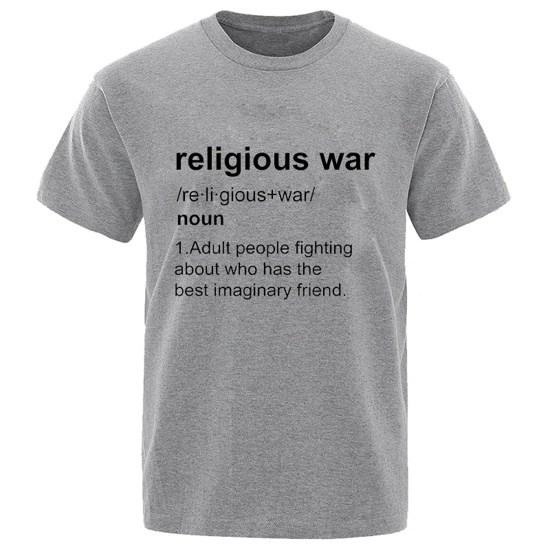 Religious War Men\'s T Shirt Funny Letter Print Short Sleeve Tees Fashion Graphic Y2k Tops Best Friend Men\'s Oversized Clothing