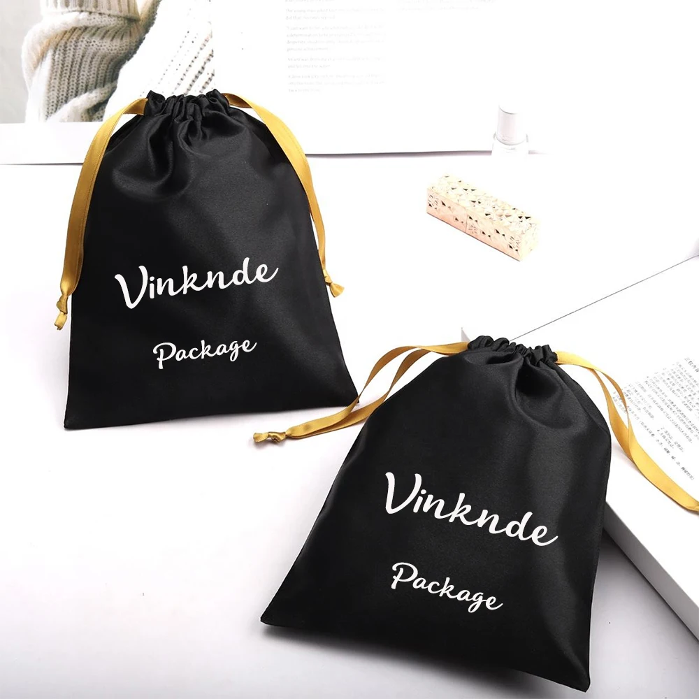 Bolsa de pelucas con logotipo personalizado de lujo, 50 Uds., 25x30cm, embalaje de regalo con cordón suave, bolsa de satén de seda para ropa, joyería, jabón, vela, Perfume