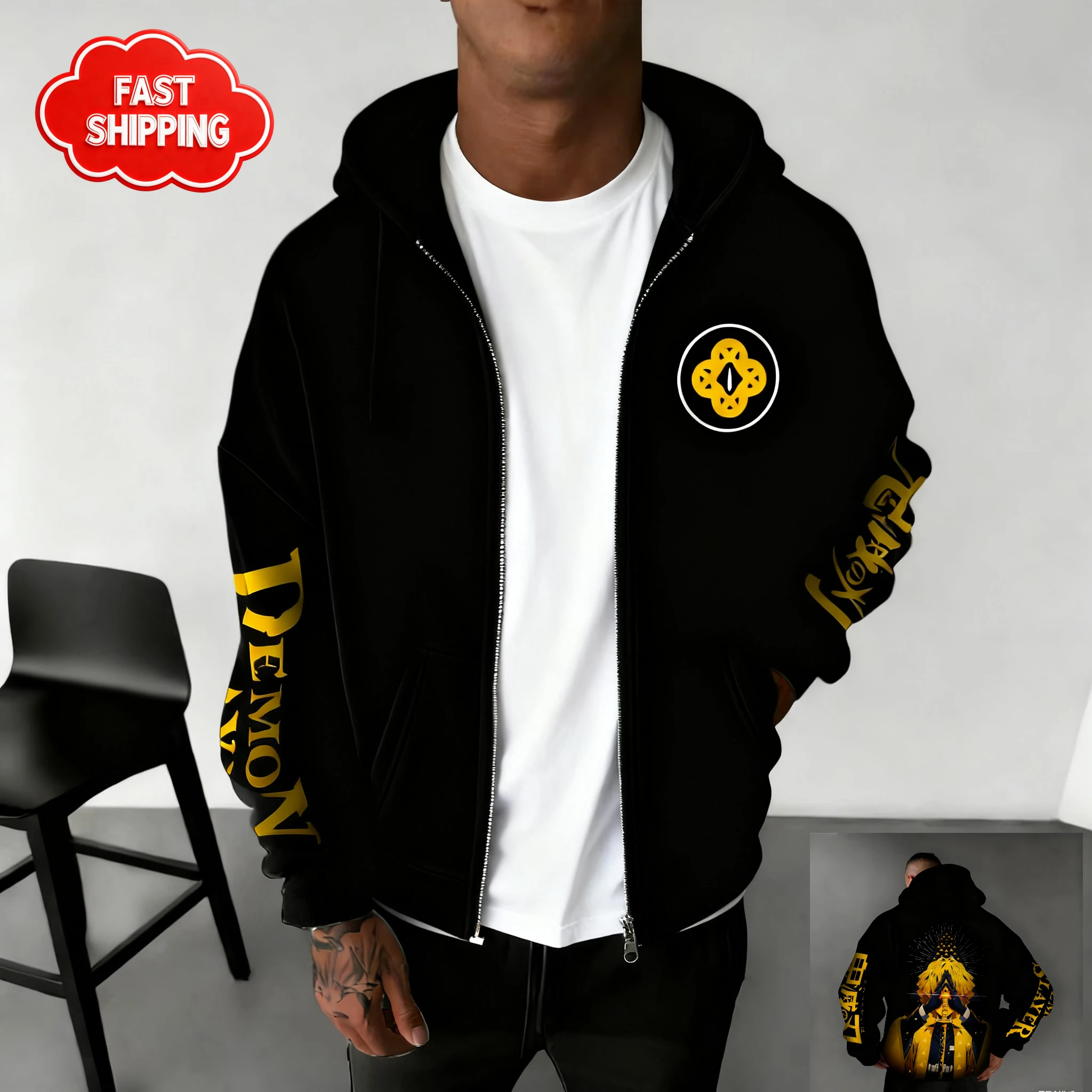 

Новая толстовка на молнии Demon Slayer Rengoku Kimetsu No Yaiba, хлопковая толстовка большого размера для мужчин и женщин, комфортная свободная посадка унисекс, повседневная ​