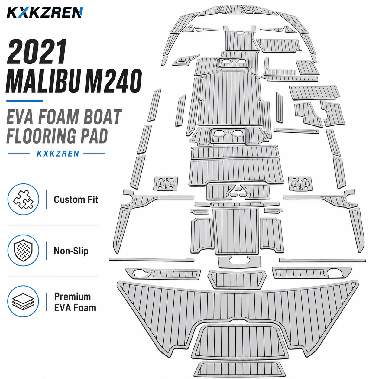 KXKZREN EVA Foam Boat Flooring Pad for 2021 Malibu M240 Custom Fit Non-Slip Marine Deck Mat Yacht Cockpit Swim Platform Full Kit