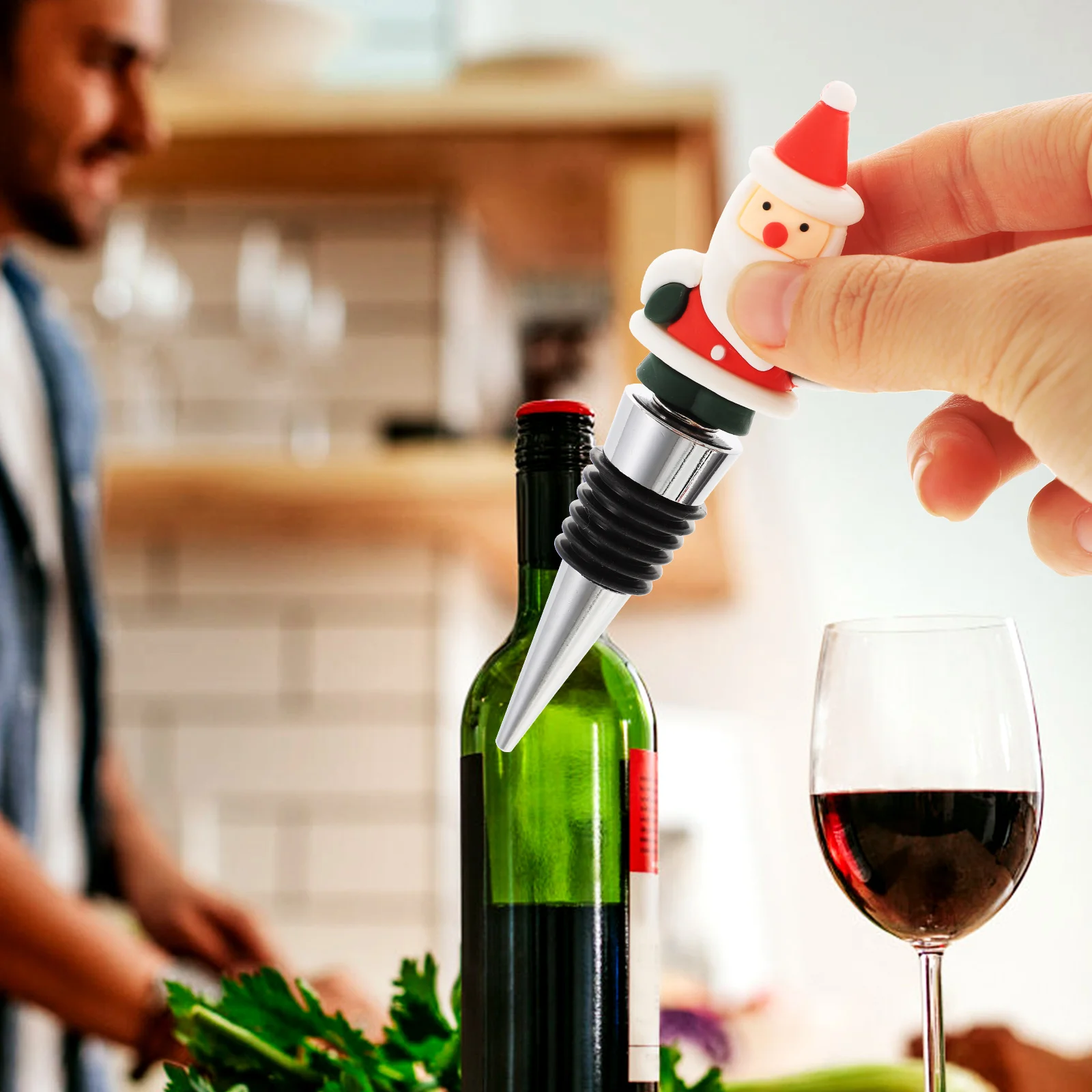 

4Pcs Santa Claus Wine Bottle Stoppers Christmas Themed Sealing Stopper for Red Wine Preservation Decorative Xmas Gift