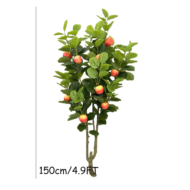 4.9FT Tropical Plants Large Artificial Apple Tree Plastic Fake Leafs Green Plants Apple Tree For Home Garden Shop Party Decor