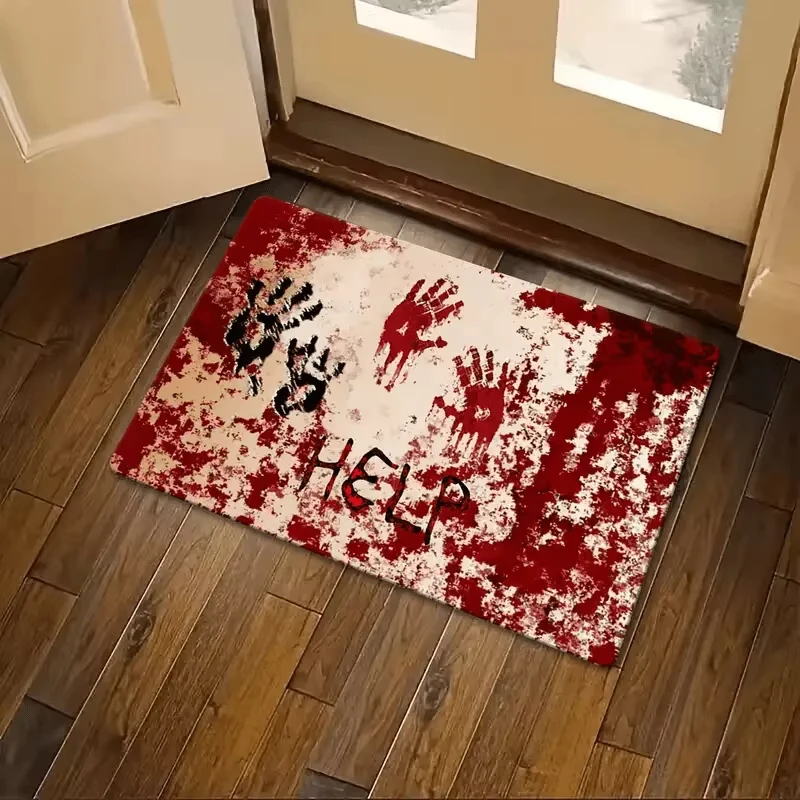 

Halloween Bloody Footprint Welcome Doormat Hand Wash Only Decor for Front Door Porch Kitchen Bedroom Halloween Decorations