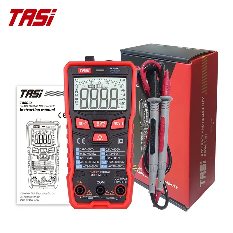 

Цифровой мультиметр TASI TA801D профессиональный, интеллектуальный, с автоматическим выбором диапазона, True RMS, 600В, с защитой от перегорания и автоматическим отключением