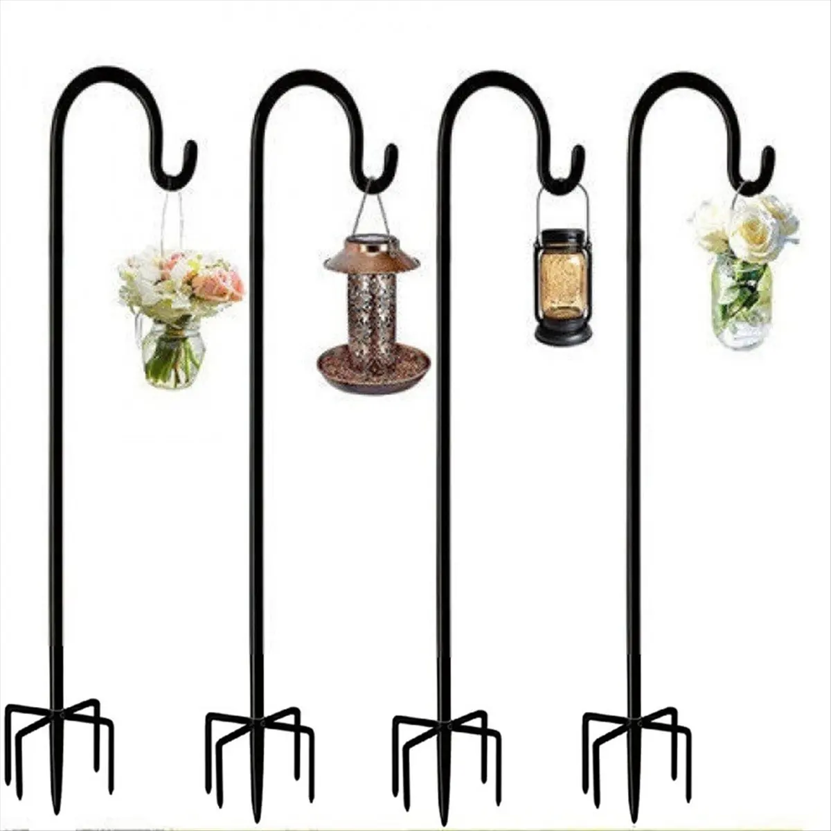 48inch Outdoor Shepherd'S Hook, Heavy Duty Bird Feeder Post for Hanging Lanterns, Bird Feeders with 5-Foot Base-DTB1