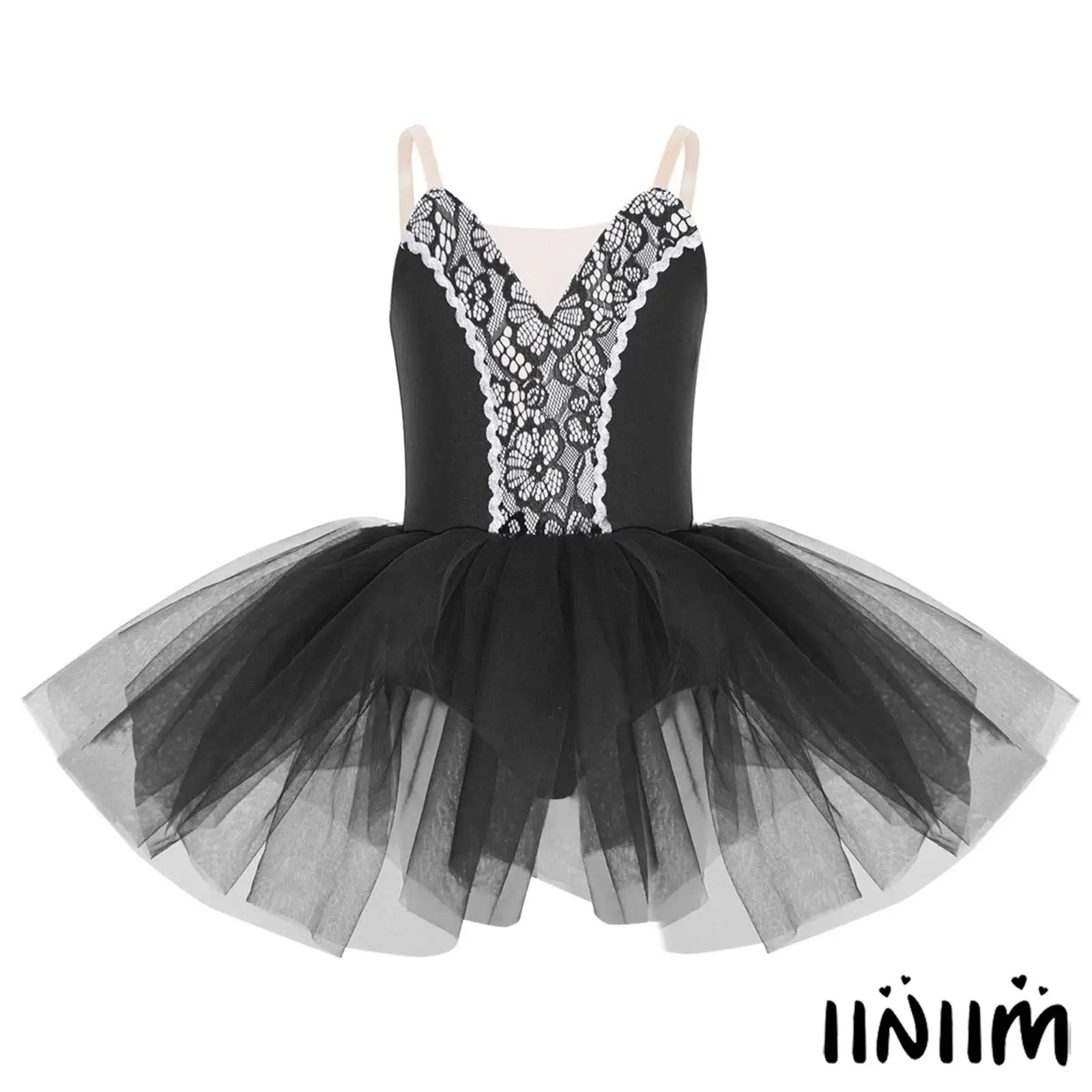 

Kids Girls Ballet Dance Dress Sleeveless Adjustable Spaghetti Straps Front Lace Tutu Dress Ballet Figure Skating Dancewear