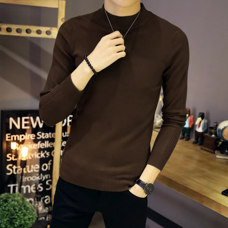 

Slim Fit Knitted Sweater Base irt f High Collar mid Collar Casual Sle Long Sve Breathable Youth Men's Inner Wear