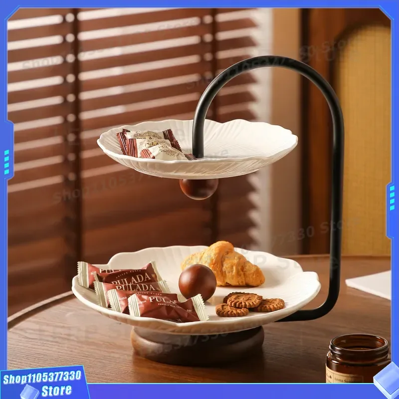 Double Layer Fruit Plate Dried Snacks Dessert Tray Household Living Room Coffee Table Organizer Afternoon Tea Rack Front Desk