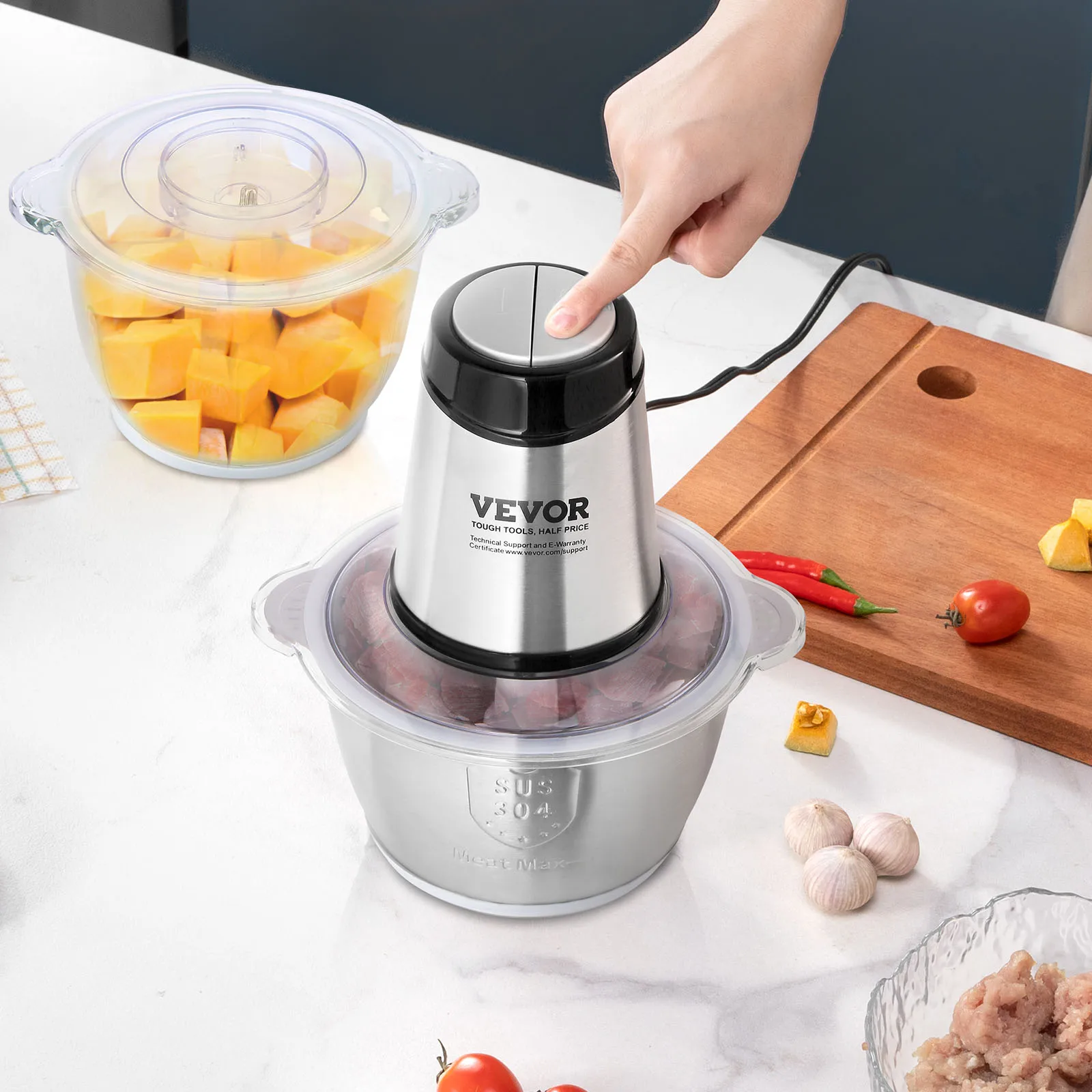 VEVOR  Electric Meat Grinder with 4-Wing Stainless Steel Blades8 Cup+5 Cup Two Bowls 400W Electric Food Chopper  for Baby Food