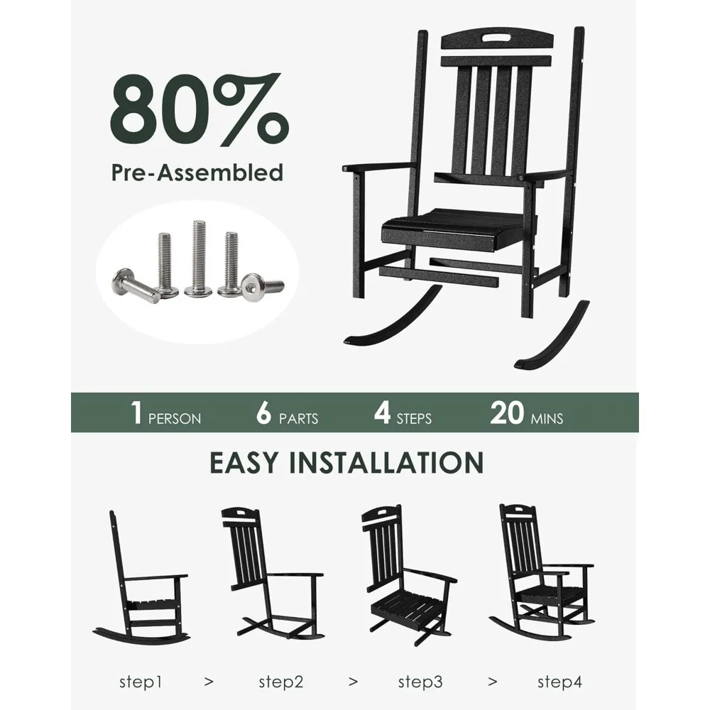 Durable Weather-Resistant Outdoor High Back Plastic Rocking Chairs for Patio and Garden Seating