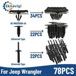 78pcs Full Fender Flare Hardware Clips Fasteners For 2007-2018 Jeep Wrangler JK 2007-2018