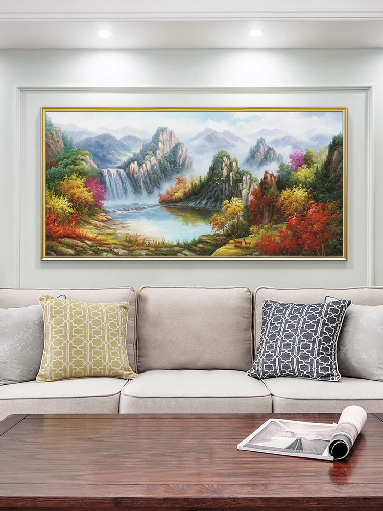 highmax Waterfall Landscape Painting Art Jungle Lake Scenery Canvas Painting Green Tree Painted Wall for Home Office Decoration