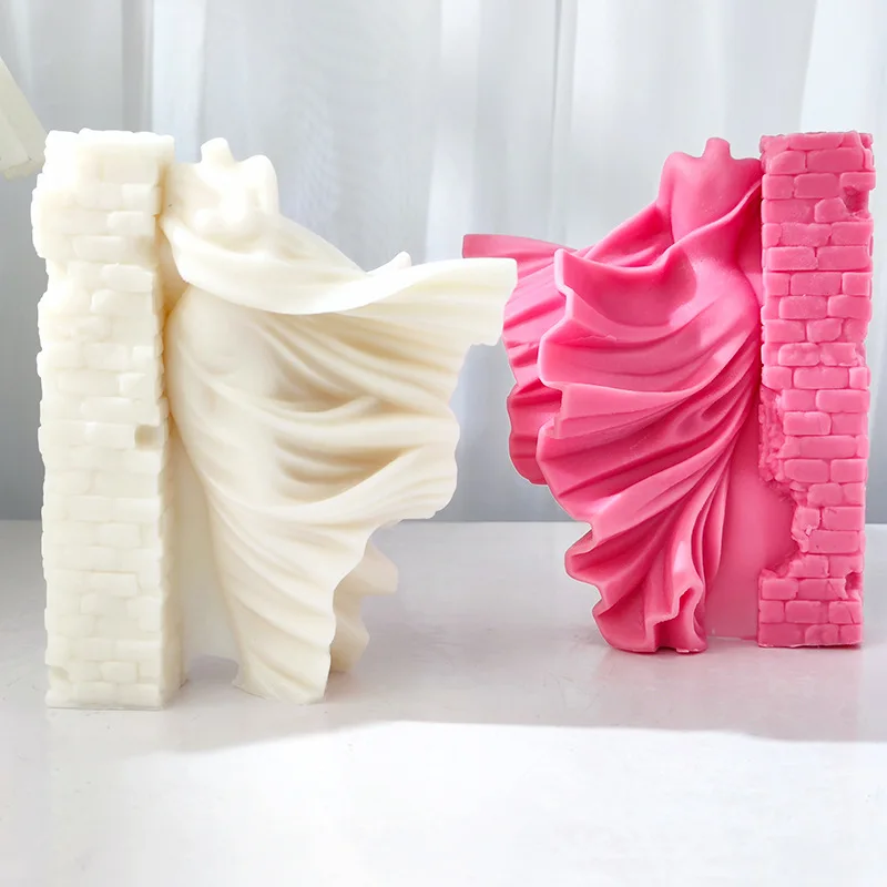 5.35INCH Wall Skirt Lady Body Art Aromatherapy Candle Silicone Mold 3D Leaning Against Wall Female Dancer Home Decoration Mould