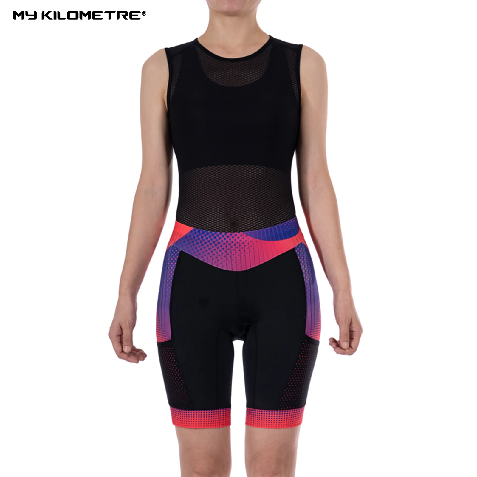 

Women's Triathlon Shorts 8" Inseam MY KILOMETRE Tri Shorts with Side Pockets Drawstring for Swim Bike Run Quick-Drying