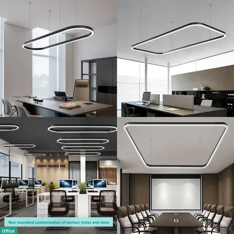 for Custom Wrought Iron PVC LED Oval Chandelier Modern Rectangular Office Exhibition Hall Simple Shopping Mall Studio