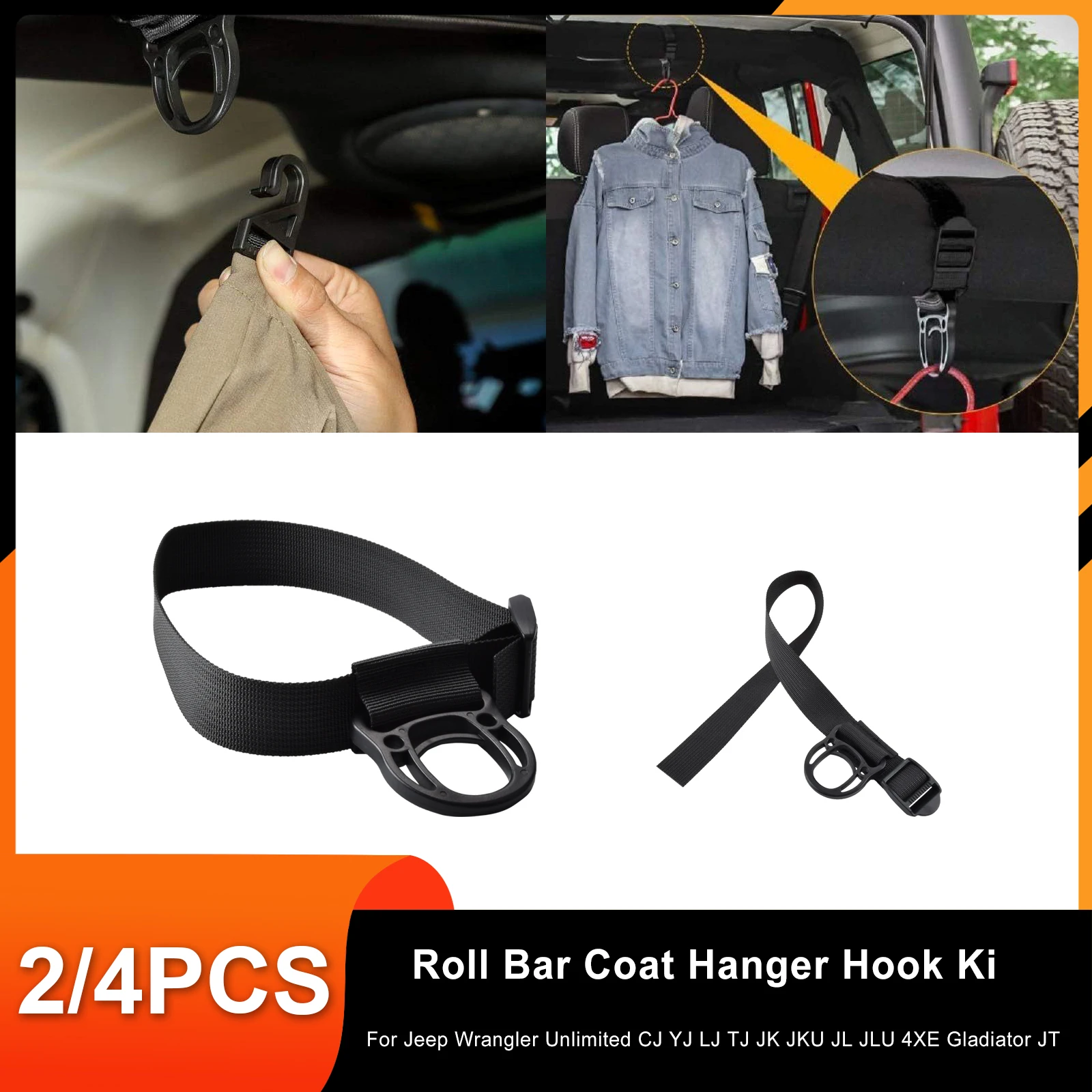 For Jeep Wrangler Unlimited CJ YJ LJ TJ JK JKU JL JLU 4XE Gladiator JT Clothes Rack Accessories Roll Bar Coat Hanger Hook Kit