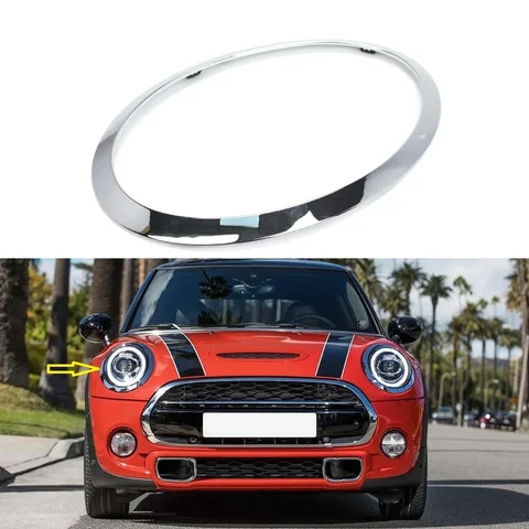 Хромированная накладка на фары для MINI Cooper F55 F56 F57 2014+ (серебристая, левая/правая, передняя, в виде брови/кольца)