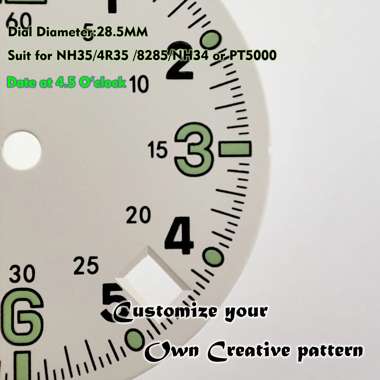 28.5mm watch dial suit for NH35/4R35 /8285/NH34 or PT5000 movement Luminous Numbers Index Chronograph Watch part Modification
