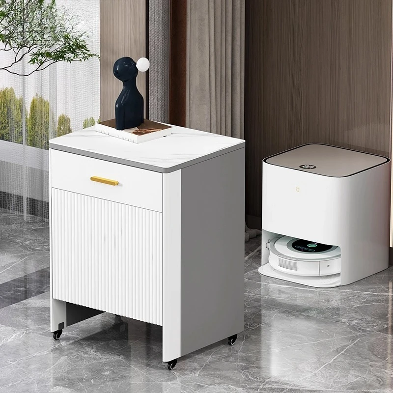Italian light luxury rock slab sofa side few sweeping robot storage cabinet living room sofa side cabinet locker 8J24