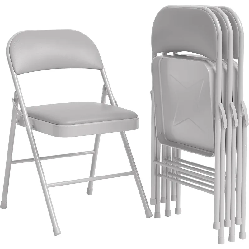 

Folding Chairs 4 Pack With Padded Cushion and Back, Foldable Chair With Metal Frame Hold Up to 350 Pounds, Portable Folding