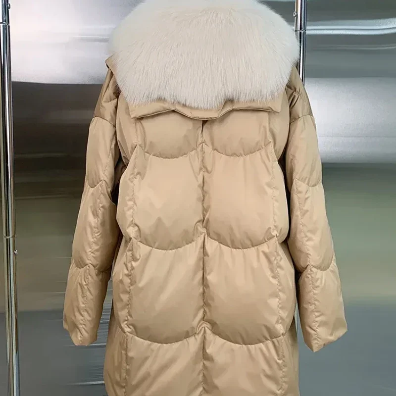 MENINA BONITA 2023 inverno moda donna di media lunghezza staccabile vera pelliccia di volpe naturale collo 90% piumino d'oca Streetwear