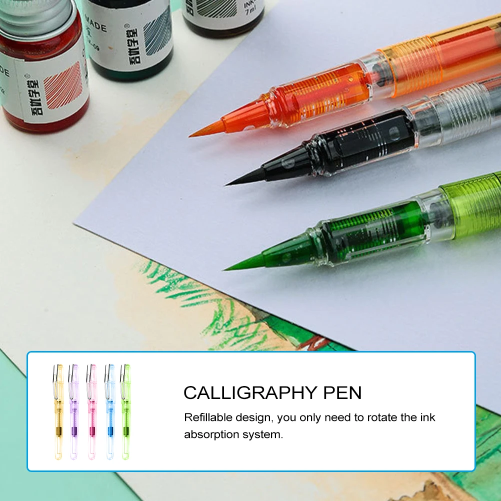 

5 pcs Soft-headed Calligraphy Pens Refillable Ink Brush Pen for Kids Students Artists Ergonomic Design Painting Hand Lettering