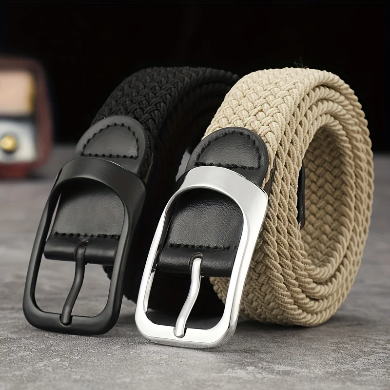 Unisex Elastic Woven Belt - Waistband for Casual Jeans, Button Buckle Adjustable,Festive Christmas Gift for Men & Women