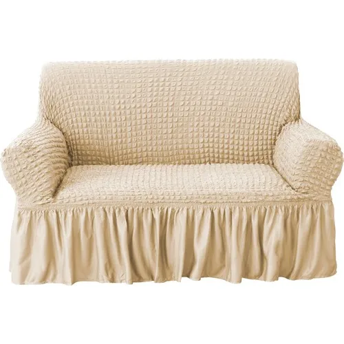 Bogda Gossamer Seat Sofa Cover Set Stretch Fitted Skirted Seat Sofa Cover (3kişilik) Set Cream