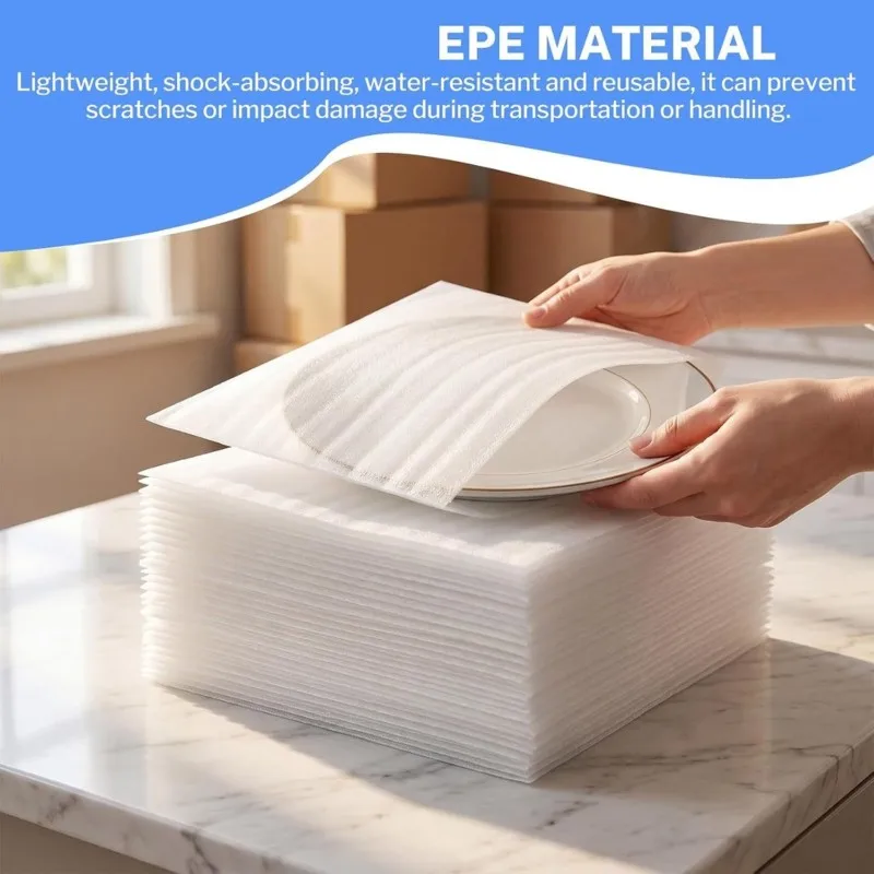【HOT A69Z!】Shockproof Packaging Pouches 100Pcs Pearl Cotton PE Foam Bags For Moving Shipping Fragile Items With Labels