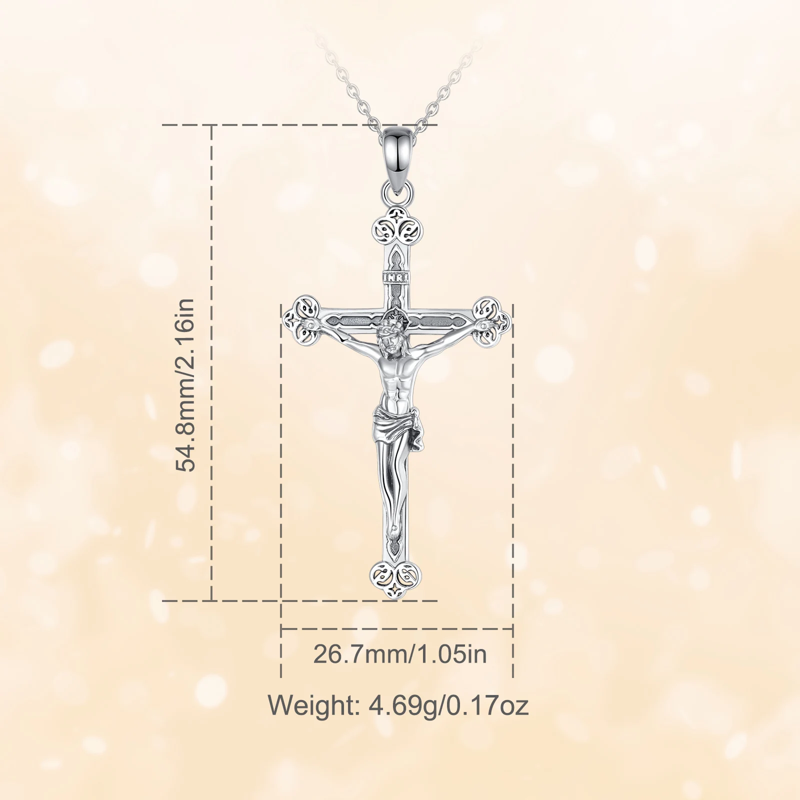 Eudora 925 Sterling Silver Jesus Necklace Crucifix Cross Christian Amulet Pendant Vintage Personality Jewelry for Men Women