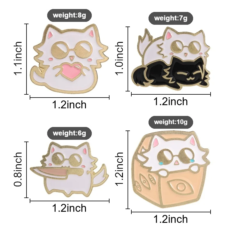 Cute White Cats Badges Kawaii Sunglasses Kitten Heart Knife Box Enamel Pin Cartoon Japanese Anime Brooch Accessories