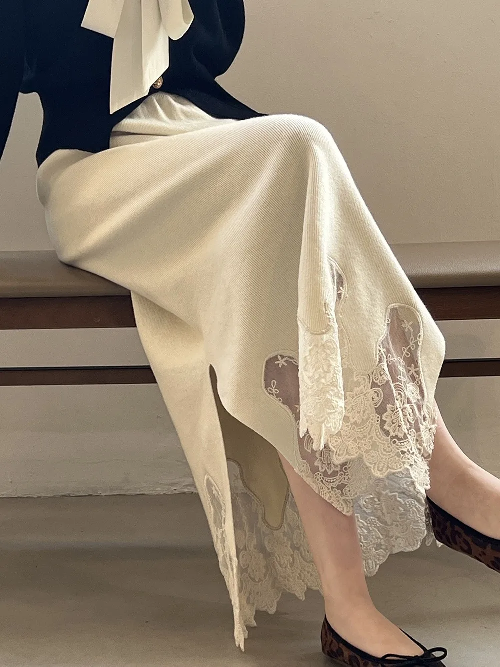 ZHISILAO Knitted Long Skirt Women Vintage Solid Thick Lace Floral Skirts Autumn Winter 2024