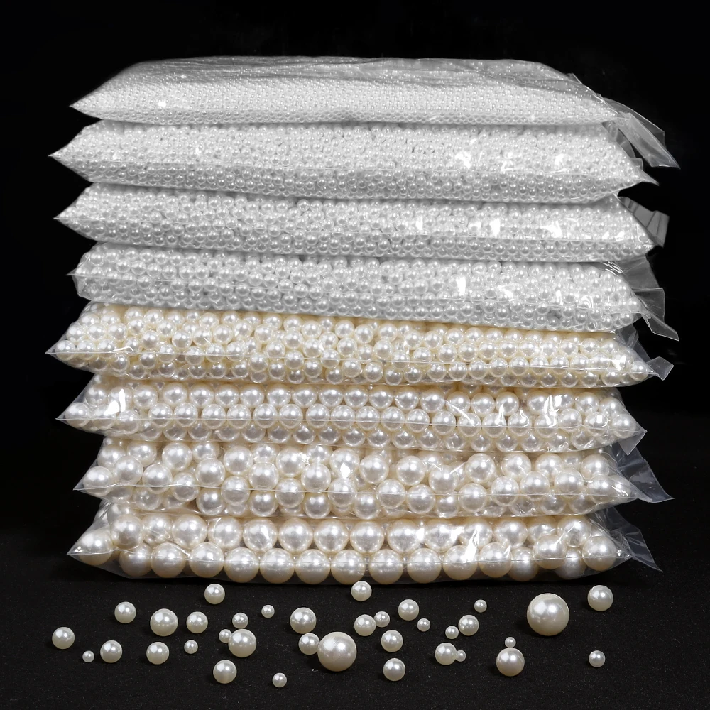 10-1000Pcs Multisize ABS Imitation Pearl Beads Without Hole Loose Spacer Acrylic Round Beads DIY Craft Jewelry Supplies Making