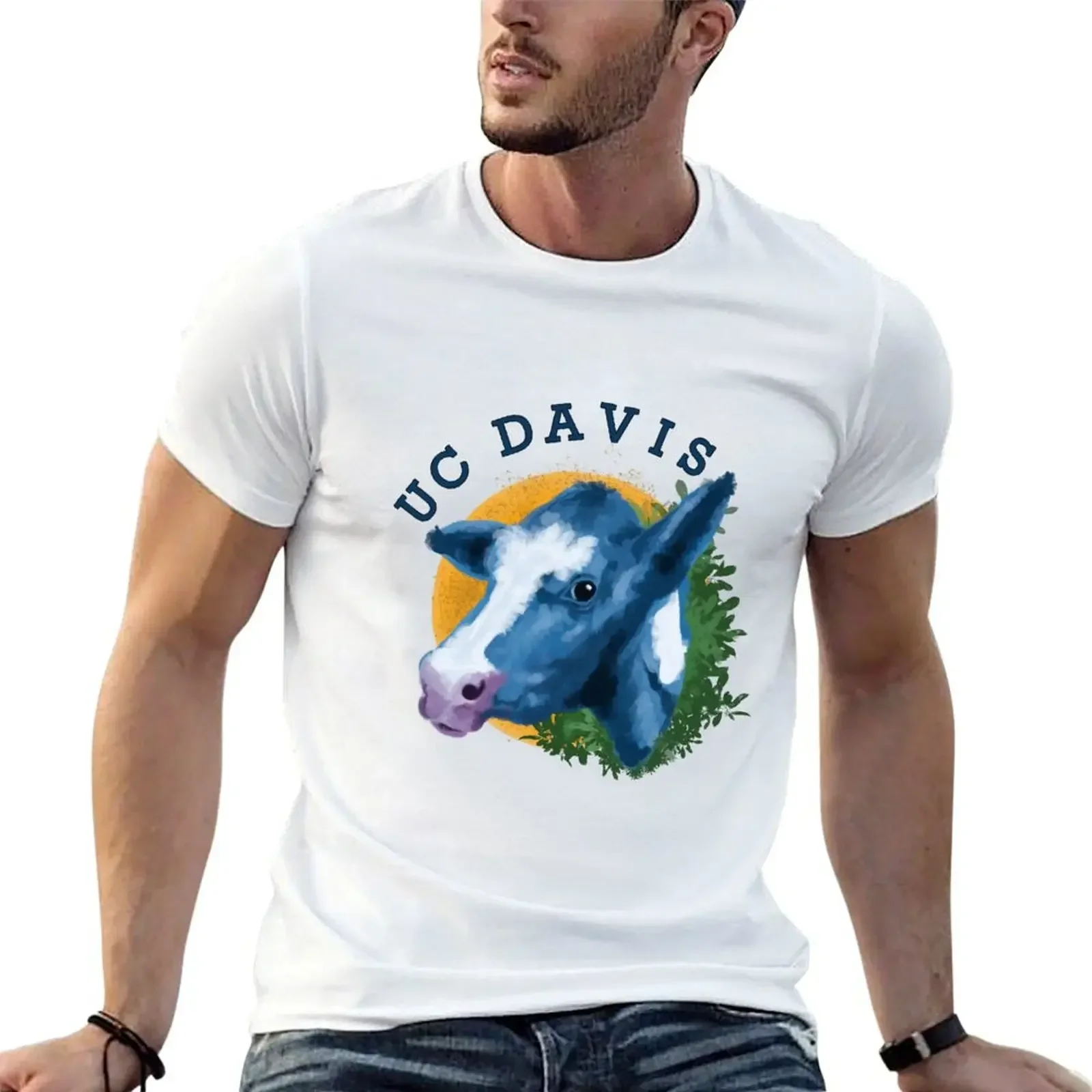 Blue UC Davis Cow T-Shirt hippie clothes sublime vintage anime shirt anime clothes Short sleeve tee men