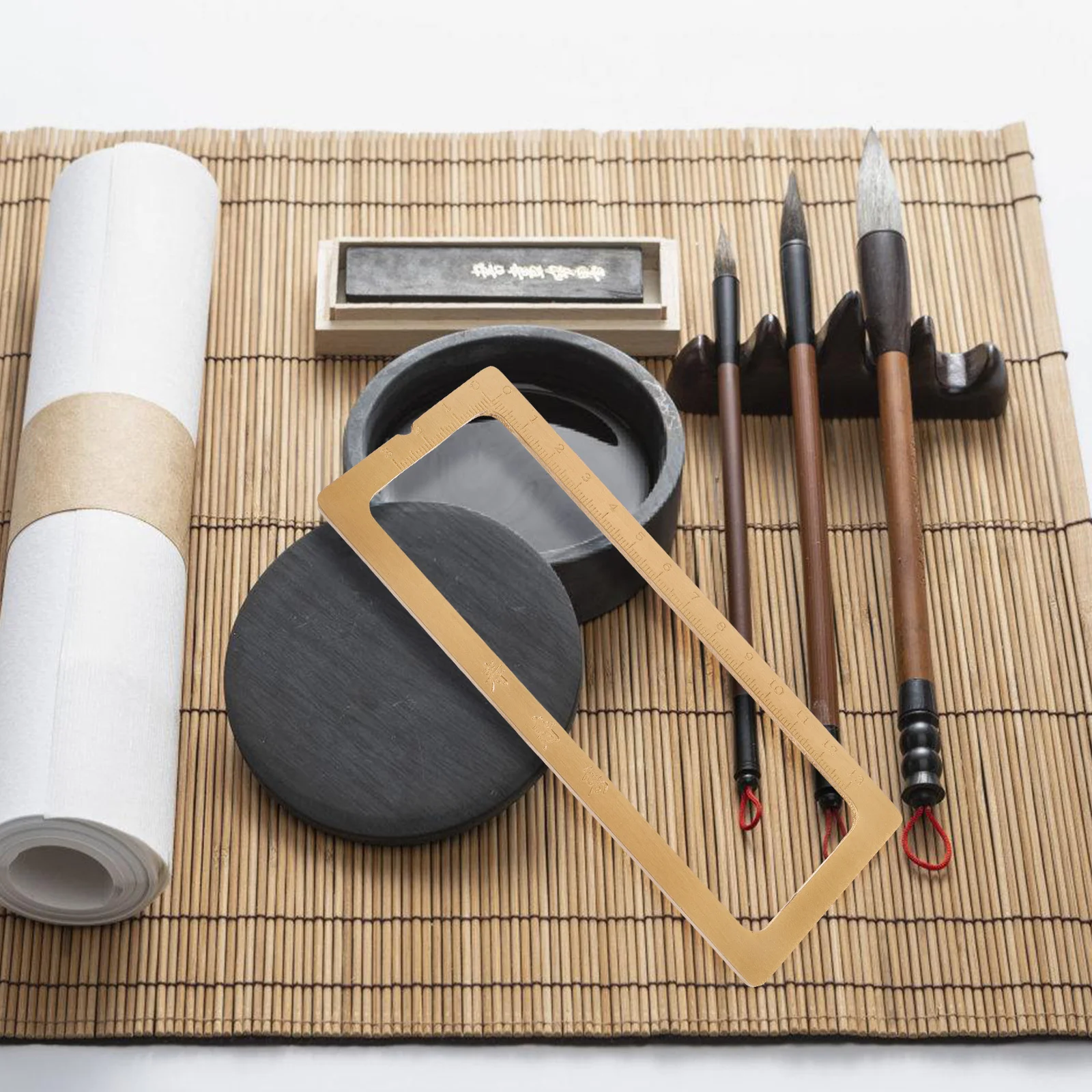 

Brass Paperweight Chinese Calligraphy Practice Tool Rectangular Scale Ruler Desktop Decoration Gift Paperweight