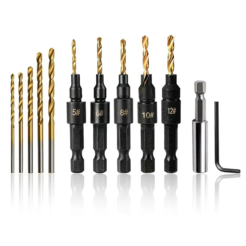 AT05-مجموعة لقمة مثقاب حوض مضادة 12 قطعة قابلة للتعديل للخشب-5/6/8/10/12 مقاسات، حفر دقيق، سهلة الفك