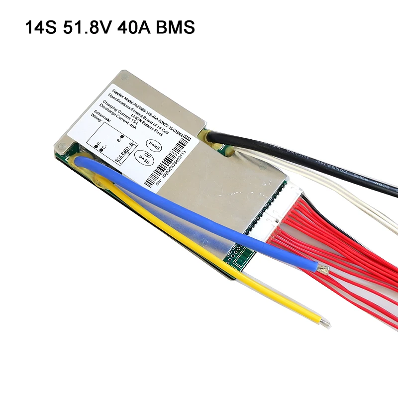 14S 51.8V 20A 30A 40A BMS PCM PCB For 500W-2000W 51.8V 10Ah-50Ah Lithium Battery With Balance Function And PTC Temp Sensor