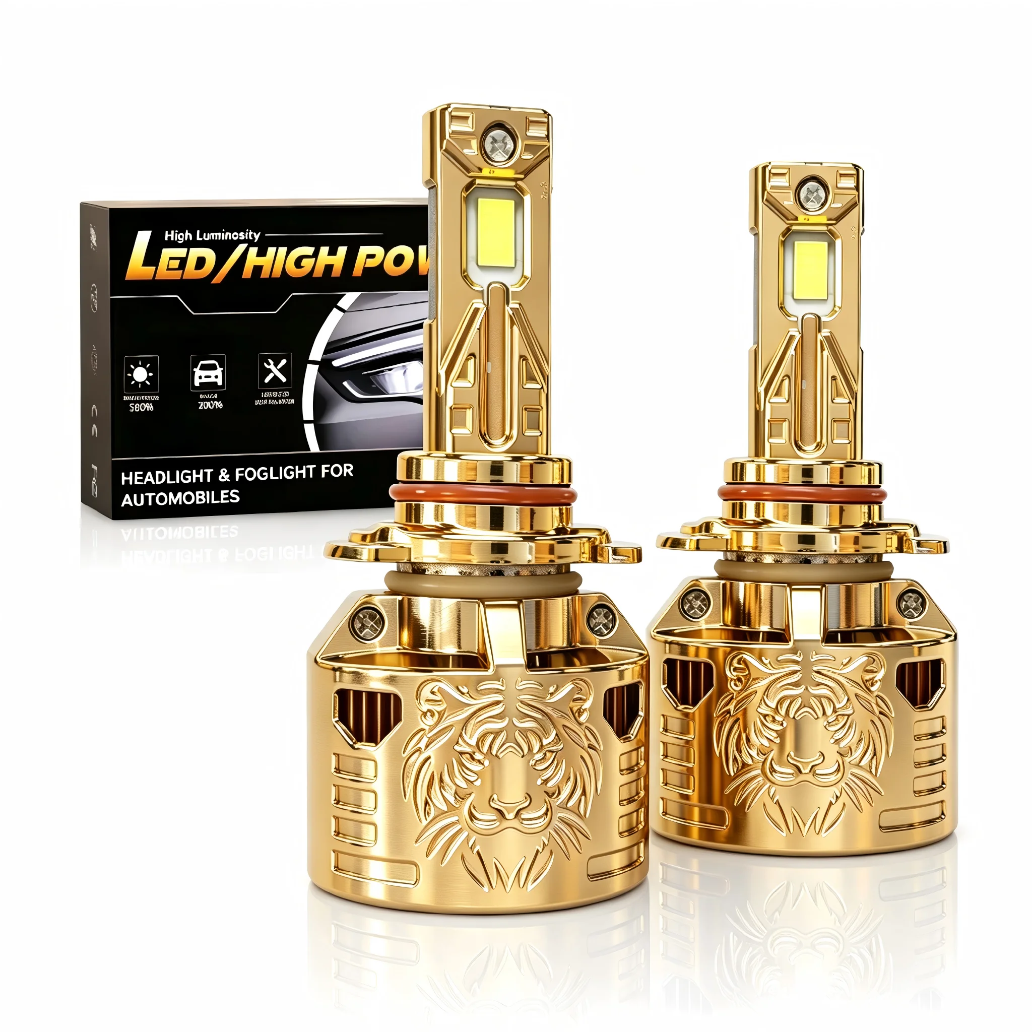 FT-HL-04 2Pcs LED Headlight Bulb 180W 20000LM 6000K IP68 Waterproof 500% Brighter Plug&Play H4 H7 H11 9005 9006 9012