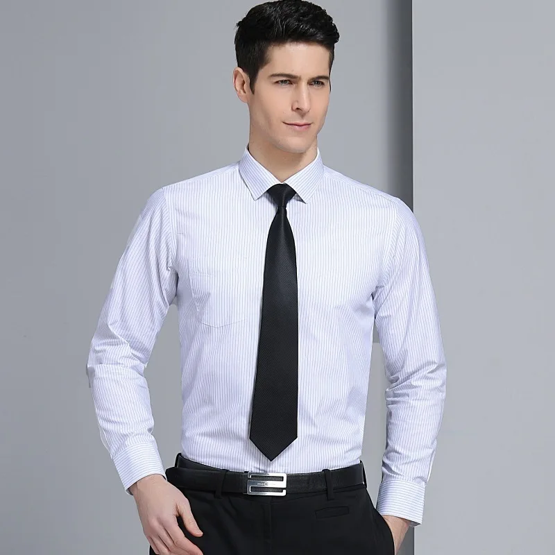 Men Cotton Long Sleeve Shirt Business Casual Striped Shirt Spring Autumn Top Clothes