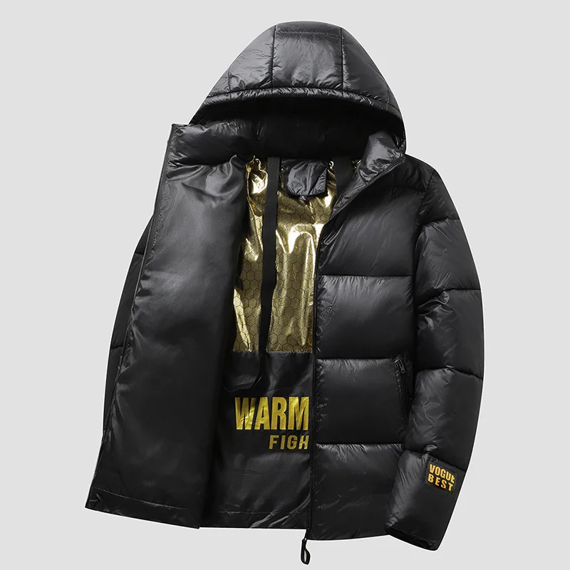

Winter Black Gold Cotton Jacket Couple Style Men and Women Detachable Hood Thickened Strap Cotton Coat