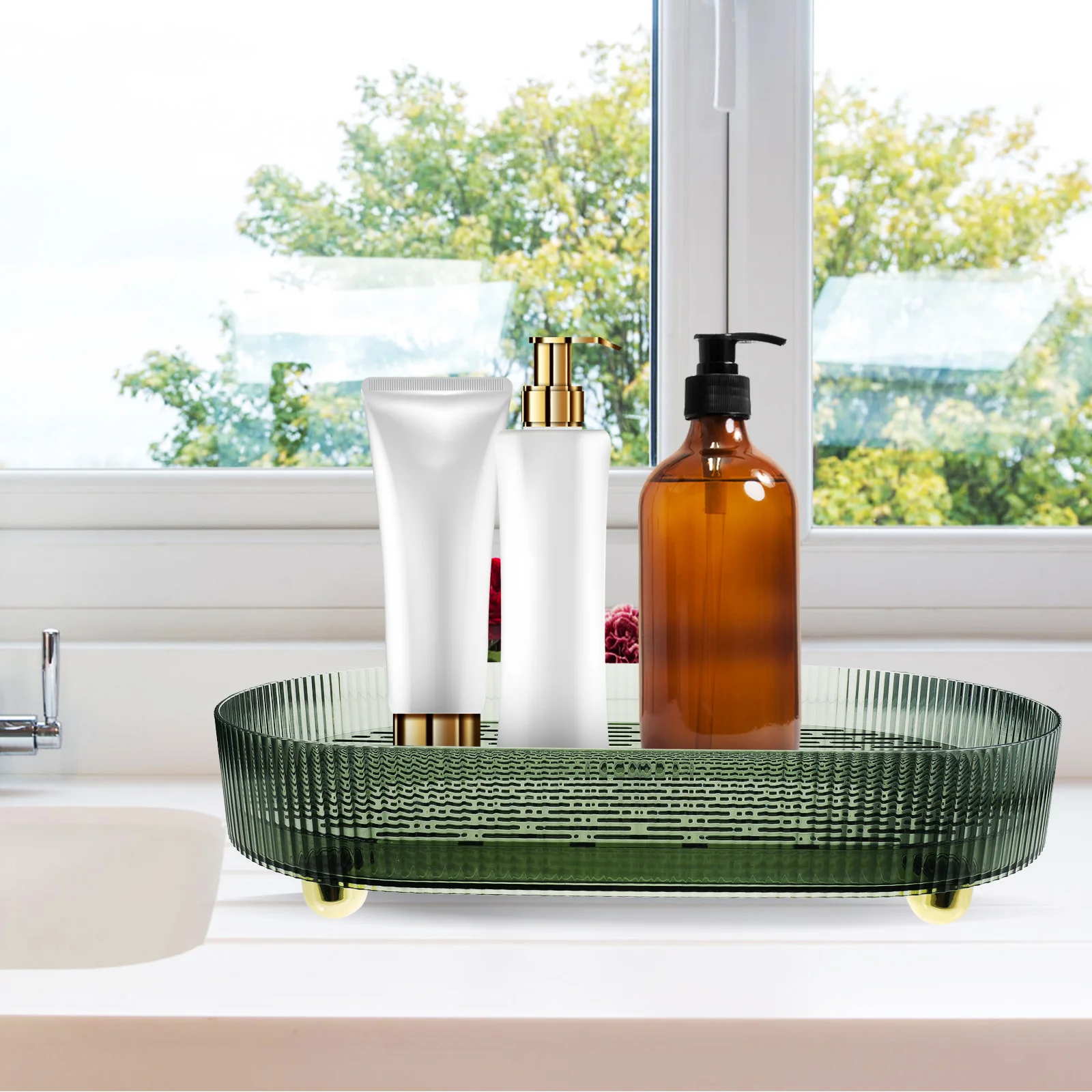 

Double-Layer Household Fruit Draining Plate Pet ABS Material Multi-Use Tabletop Serving Tray Water Drip Holder Storage