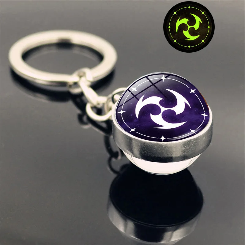 Luminous Vision Key Chain  Impact Game Pyro Hydro Anemo Electro Dengro Cyro Geo Element Double-sided Glass Ball Pendant