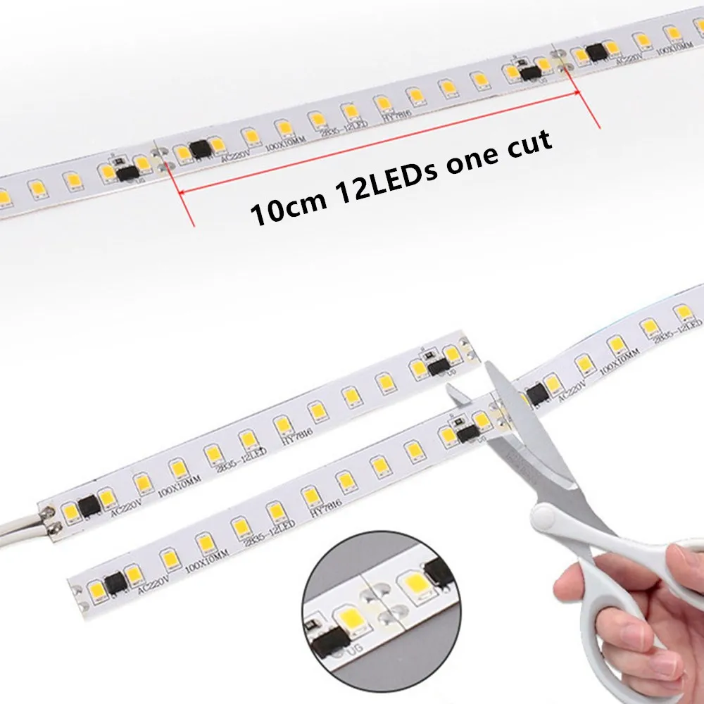 Bande lumineuse LED découpable étanche, lampe pour décoration de chambre et bar, AC 220V, 2835, 120 gible/m, 1m, 5m, 10m, 20m, IP20, IP67, 220V