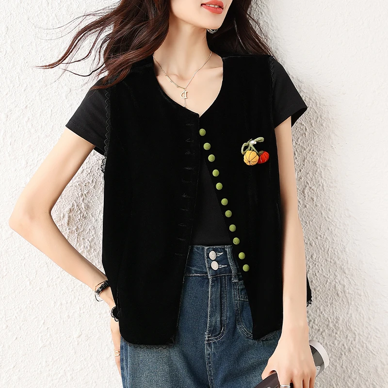 

Velvet Vest Women's Outerwear Spring Autumn New Sle ort round Ne Faionable ort Vest Top Polyester Fiber 00%